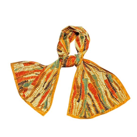 Ellen Tracy Vintage Silk Orange and Green Printed Rectangle Scarf - Picture 1 of 6